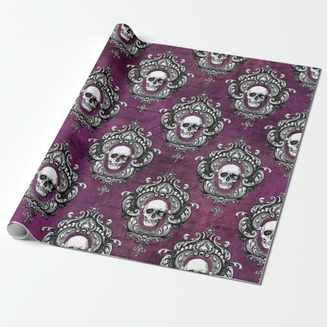 Skull och Lila Gothic Presentpapper (Utrullad)