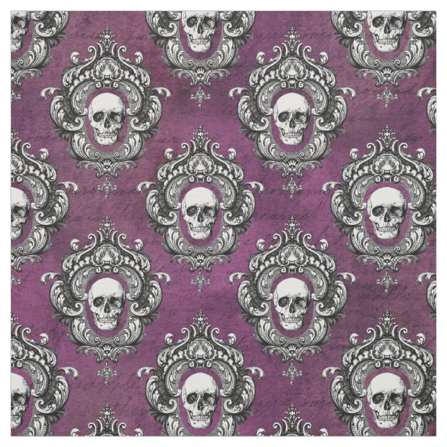 Skull och Lila Gothic Tyg (Provkarta)
