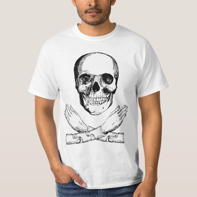 Skull och mekanisk Händer T Shirt (Framsida)