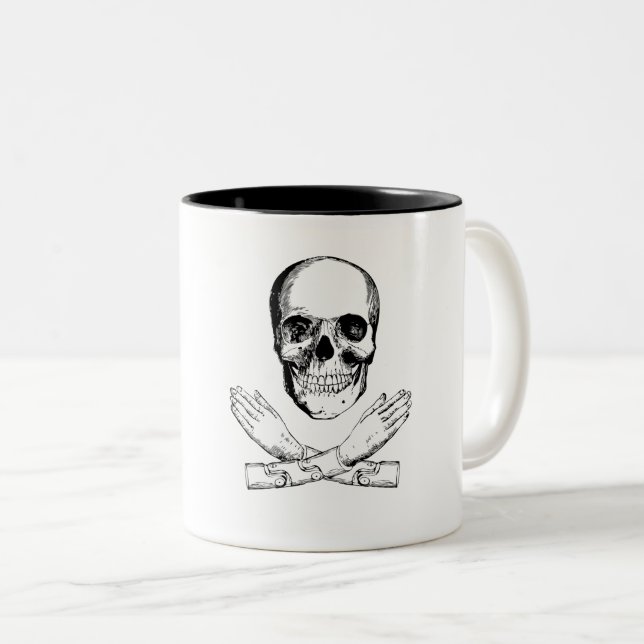 Skull och mekanisk Händer Två-Tonad Mugg (Framsida höger)