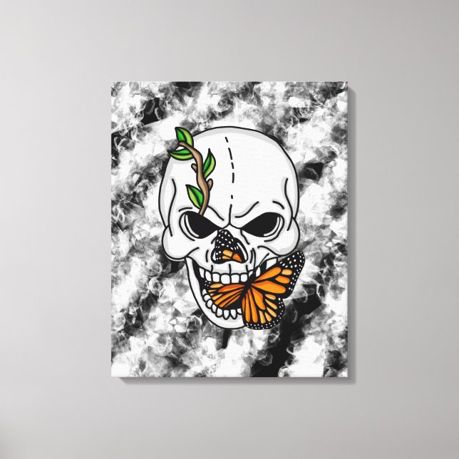 Skull och Monarch Butterfly Digital Art Canvastryck (Framsida)