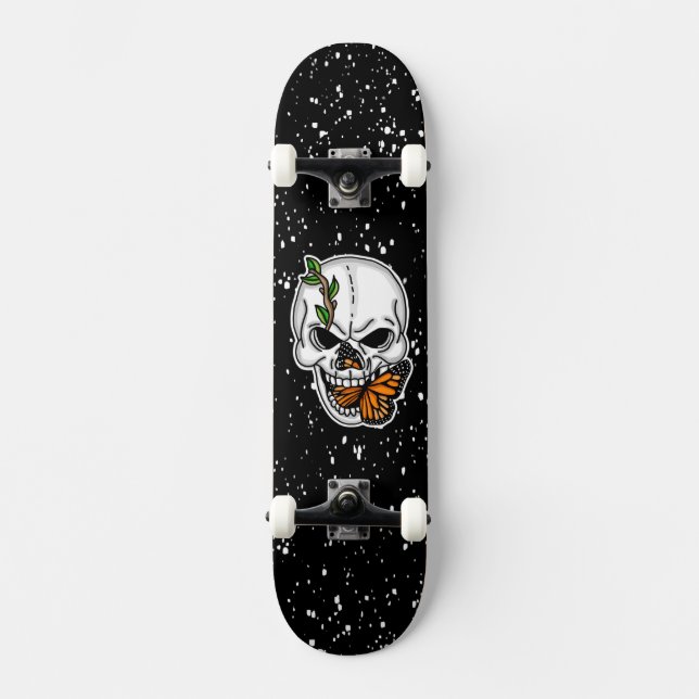 Skull och Monarch Butterfly Digital Art Mini Skateboard Bräda 18,5 Cm (Framsida)