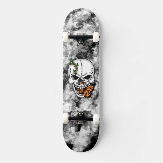 Skull och Monarch Butterfly Digital Art   Mini Skateboard Bräda 18,5 Cm (Framsida)