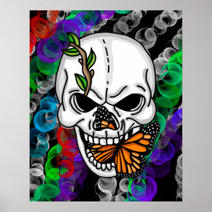 Skull och Monarch Butterfly Digital Art Poster