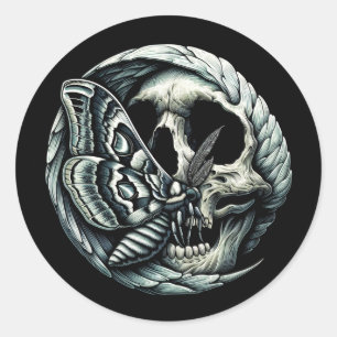 Skull och Moth Runt Klistermärke