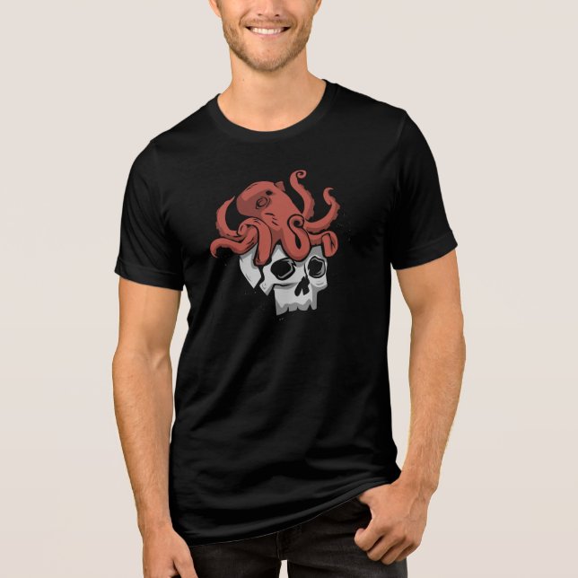 Skull och Octopus Heavy Metall Halloween T Shirt (Framsida)