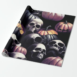 Skull och pumpor, Halloween-tema, mörk färg Presentpapper