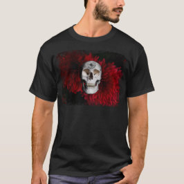 Skull och Red Dahlia med Original Dahlia Teckning T Shirt