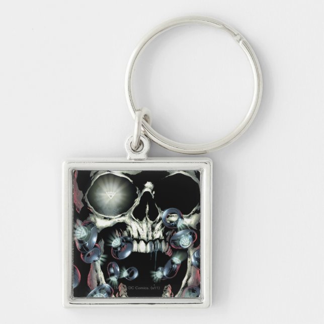 Skull och Ringar - Färg Fyrkantig Silverfärgad Nyckelring (Framsidan)