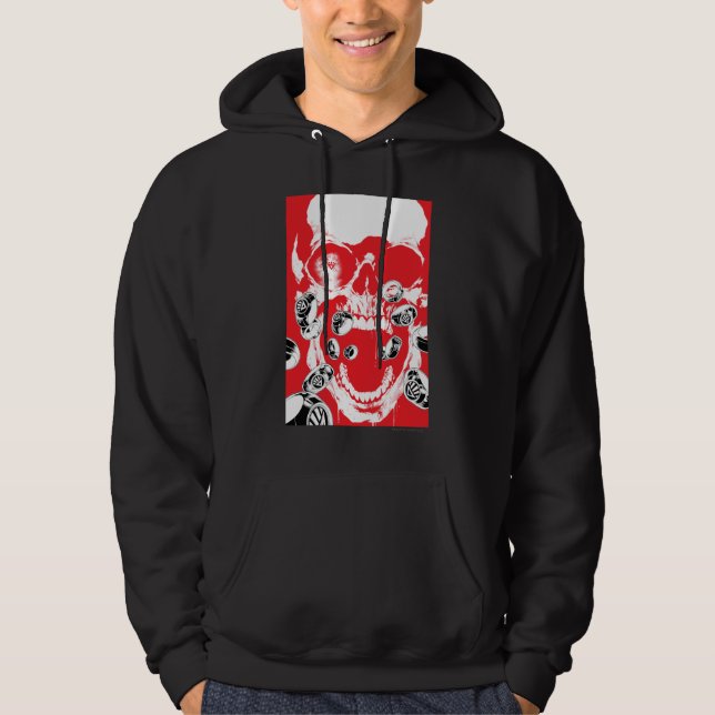 Skull och Ringar - Röd Sweatshirt Med Luva (Framsida)