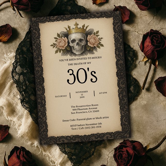 Skull och Ro Död till min 30-Födelsedagsfest Inbjudningar (Skull and Roses Death to my 30s Birthday Party Invitation
)