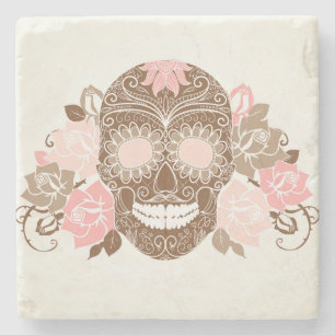 Skull och Ro, färgat Day of the dead-kort Stenunderlägg
