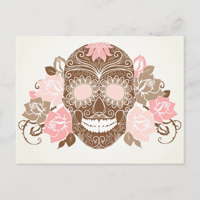 Skull och Ro, färgat Day of the dead-kort Vykort (Framsida)