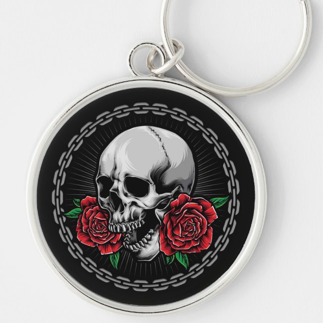 Skull och Ro Rund Silverfärgad Nyckelring (Framsidan)