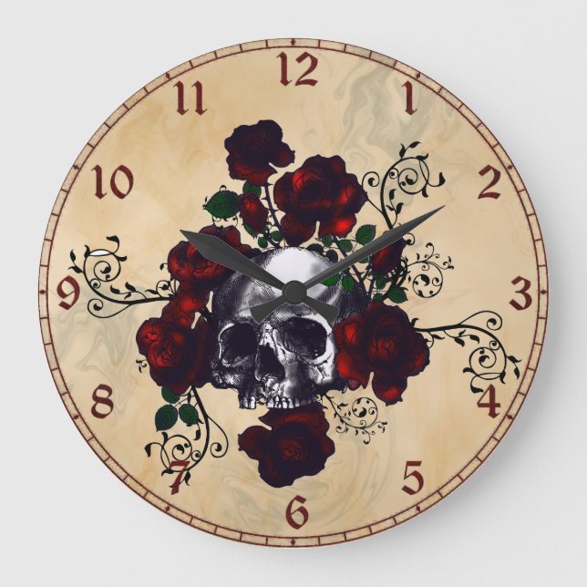 Skull och Ro Tattoo Stil Goth Art Stor Klocka (Framsida)