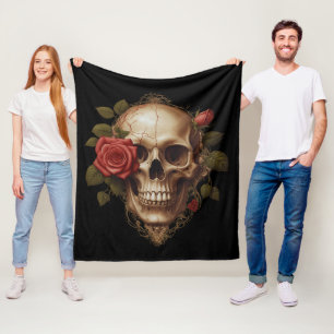 Skull och röd ros fleecefilt