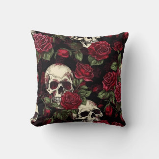 Skull och Röd ros gotisk Blommigt Kudde