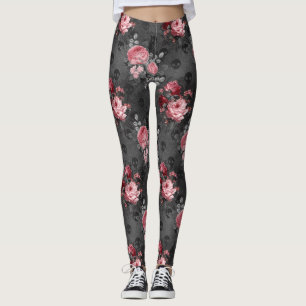 Skull och Rosa ros Garden Gothic Leggings