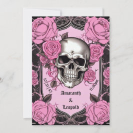 Skull och Rosa ros, traditionell gotisk Bröllop Inbjudningar