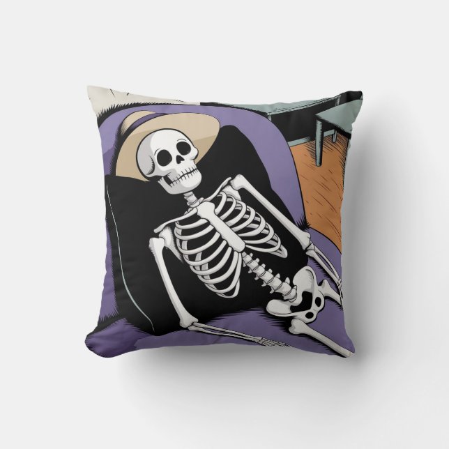 Skull och Skeleton som slår ned Halloween-accent Kudde (Framsida)