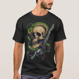 Skull och Snake Warrior - Mörk Gothic Gunslinger T Shirt