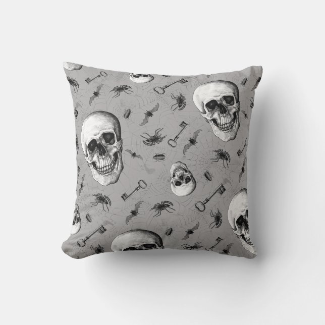 Skull och Spiders Halloween Kudde (Framsida)