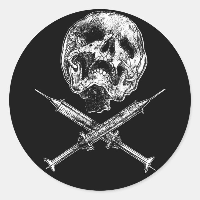 Skull och sprutor runt klistermärke (Framsida)