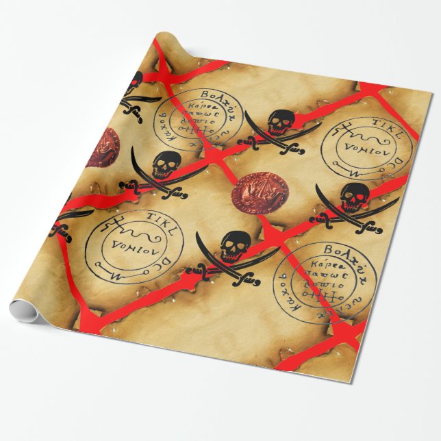SKULL OCH SWORDER ,PIRATER TREASURE KARTA PARCHMEN PRESENTPAPPER (Utrullad)