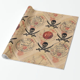 SKULL OCH SWORDER ,PIRATER TREASURE KARTA PARCHMEN PRESENTPAPPER