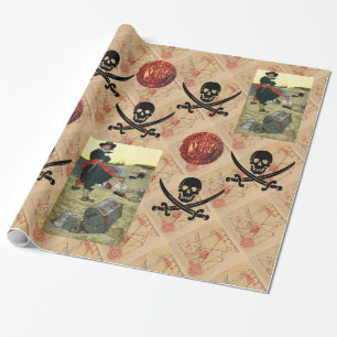 SKULL OCH SWORDER ,PIRATER TREASURE KARTA PARCHMEN PRESENTPAPPER