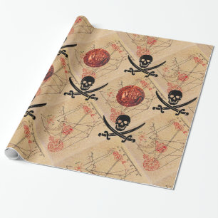 SKULL OCH SWORDER ,PIRATER TREASURE KARTA PARCHMEN PRESENTPAPPER