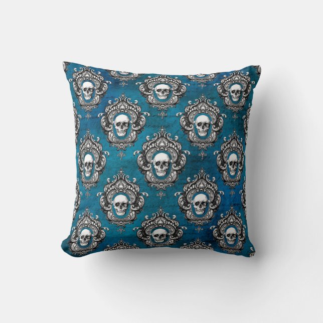 Skull och teal gotik kudde (Framsida)