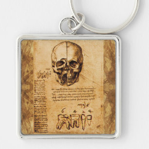 SKULL OCH TEETH,DENTAL CLINIC,DENTIST PARchMENT Fyrkantig Silverfärgad Nyckelring