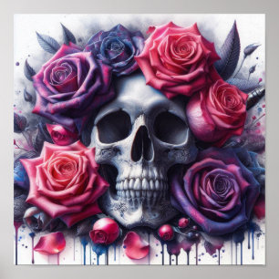 Skull omgiven av Vibrant Ro Poster