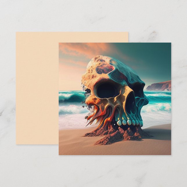 Skull on the Beach Julkort (Fram/baksida)