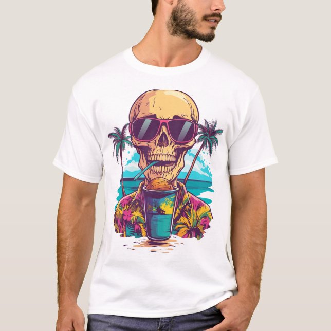 Skull on Vacation � Chill Funny Beach Skeleton T Shirt (Framsida)