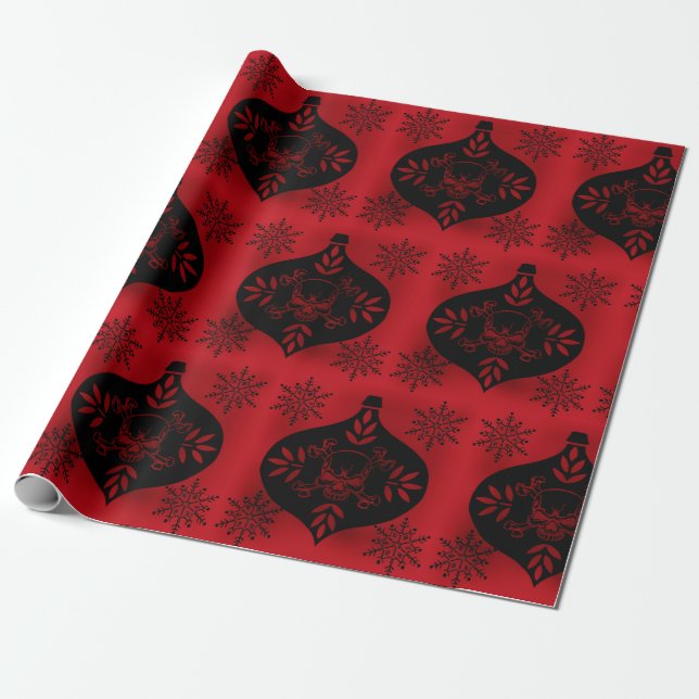 Skull Ornament Red och Black Presentpapper (Utrullad)