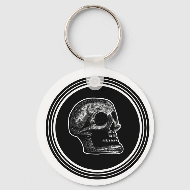 SKULL - Oval Black & White Nyckelring (Framsida)
