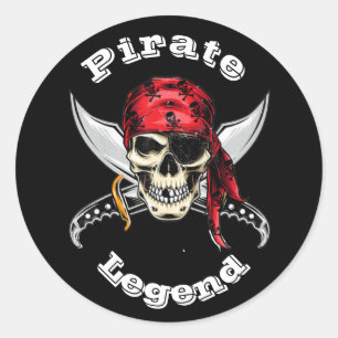 Skull på ben Pirat Legend Classic Round Sticker Runt Klistermärke