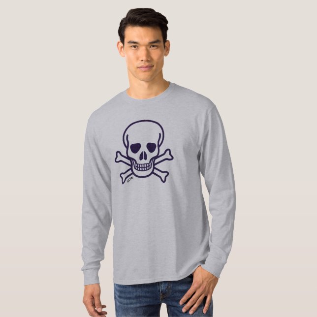 Skull på benets grått långärmad-skjorta t-shirt (Hel framsida)