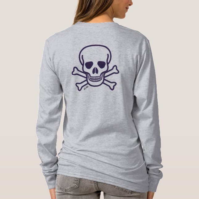 Skull på benkvinnor grått långärmad T- shirt back Tee Shirt (Baksida)
