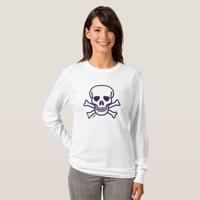 Skull på benkvinnor långärmad T-shirt (Hel framsida)