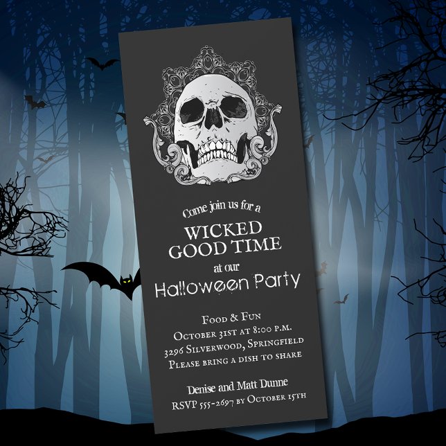 Skull på Black Halloween Inbjudningar (Skull on Black Halloween Party Invitations)