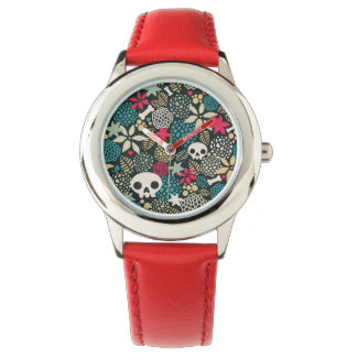 Skull på blommor armbandsur