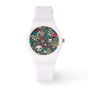 Skull på blommor armbandsur
