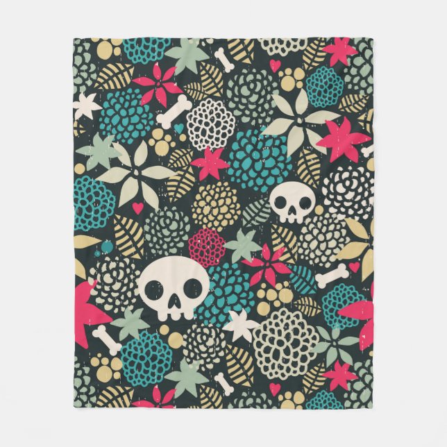 Skull på blommor fleecefilt (Framsidan)