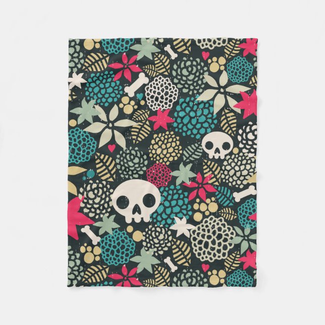 Skull på blommor fleecefilt (Framsidan)