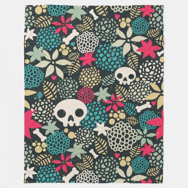 Skull på blommor fleecefilt (Framsidan)