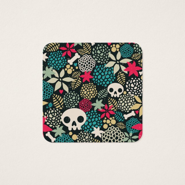 Skull på blommor fyrkantigt visitkort (Framsida)