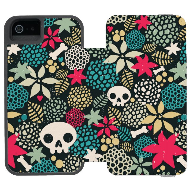 Skull på blommor incipio iPhone wallet skal (Folio Öppen)